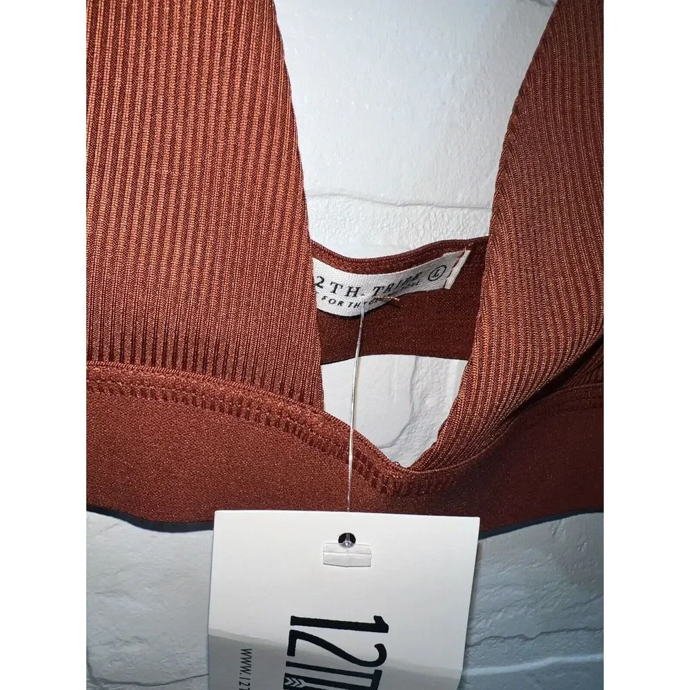 NWT! - 12TH TRIBE RIVER Rylie Rust Ribbed Bralette Tops super cute size LARGE - Picture 2 of 8